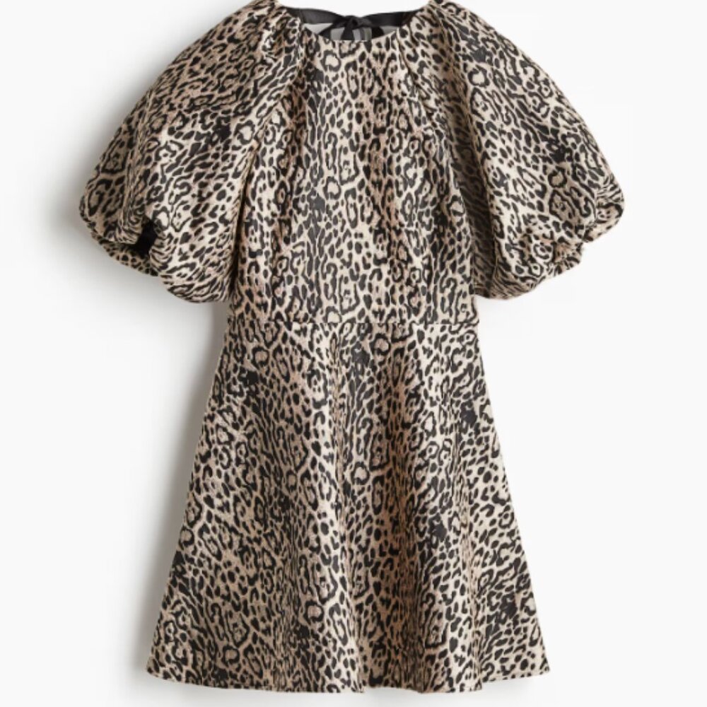 H&M Jacquard-Weave Tie-back Dress - Leopard